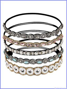 Rhinestone Beaded Headbands Set Handmade Crystal Elastic Hair Accessories